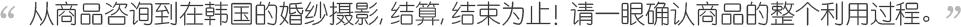 从商品咨询到在韩国的婚纱摄影, 结算, 结束为止   请一眼确认商品的整个利用过程。