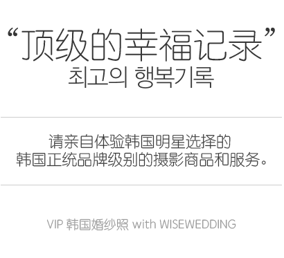 顶级的幸福记录 최고의 행복기록 - 请亲自体验韩国明星选择的   韩国正统品牌级别的摄影商品和服务。VIP 韩国婚纱照 with WISEWEDDING